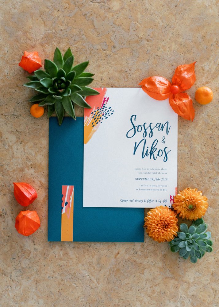 modern art colorful wedding invitations
