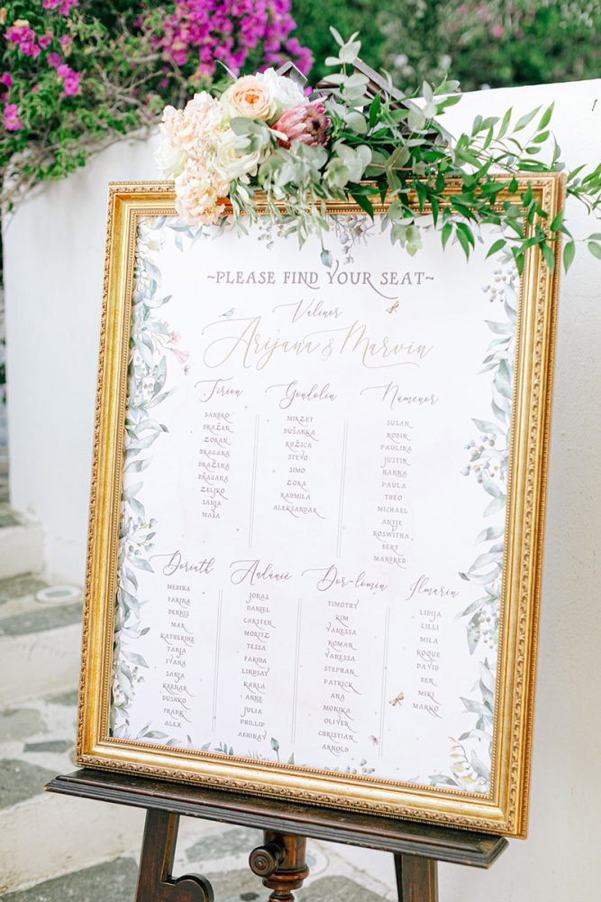 Wedding invitations greece – prosklitiria gamou – prosklisis gamou – fairytale pastels wedding - seating chart on a gold frame